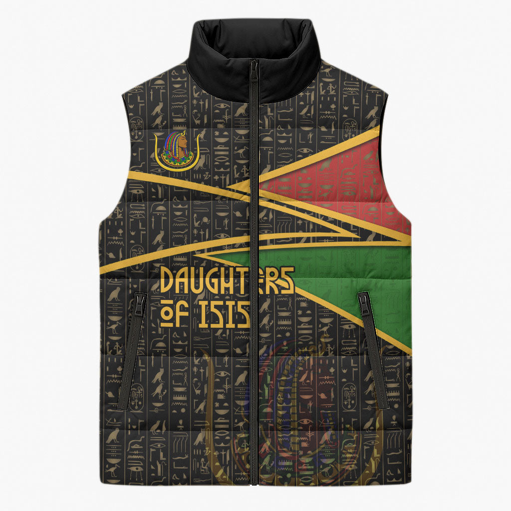 Daughters Of Isis Sleeveless Puffer Jacket Ancient Egyptian Queen Hieroglyphic Art