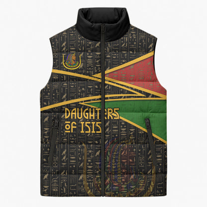 Daughters Of Isis Sleeveless Puffer Jacket Ancient Egyptian Queen Hieroglyphic Art