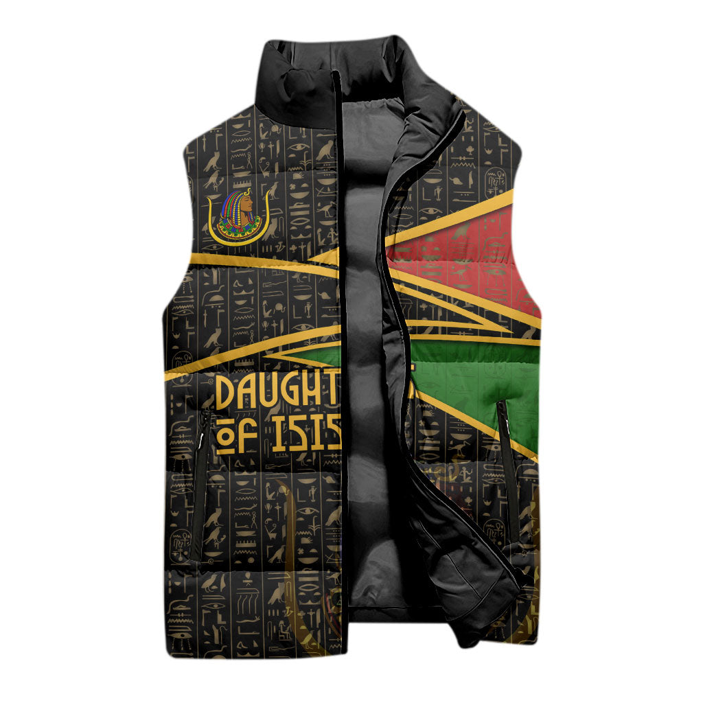 Daughters Of Isis Sleeveless Puffer Jacket Ancient Egyptian Queen Hieroglyphic Art