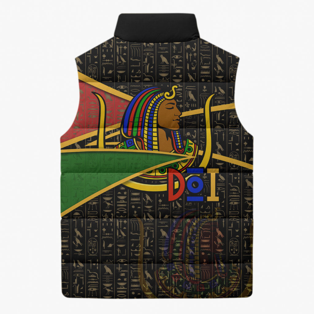 Daughters Of Isis Sleeveless Puffer Jacket Ancient Egyptian Queen Hieroglyphic Art