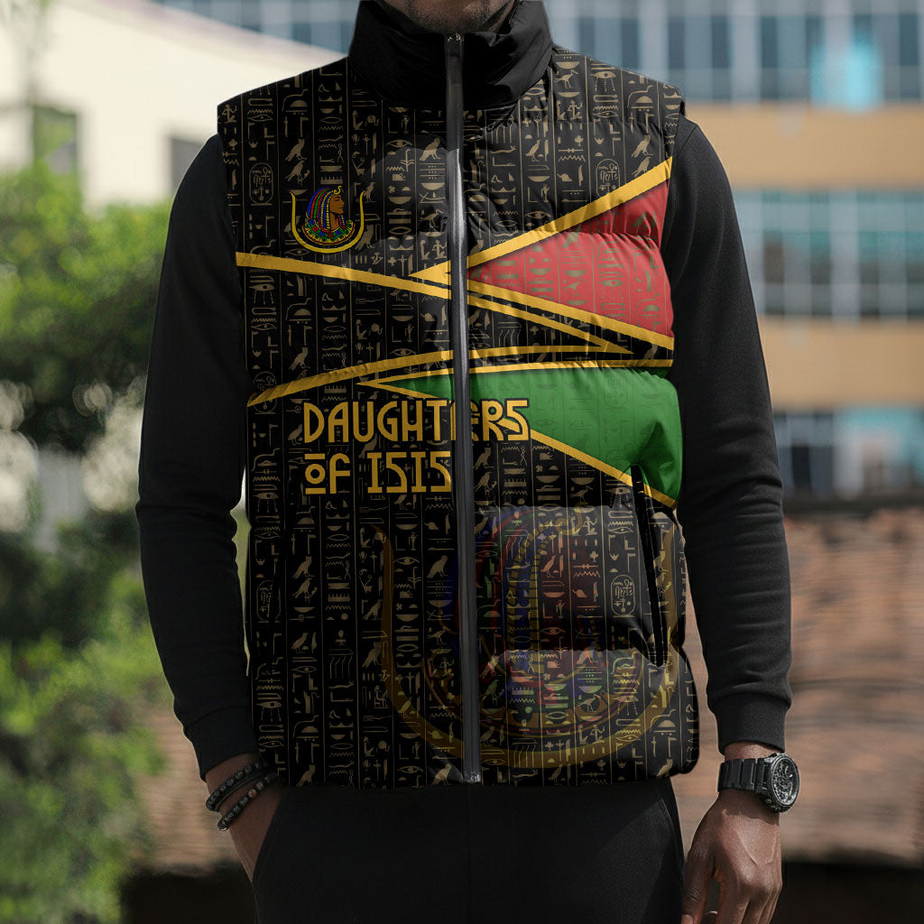 Daughters Of Isis Sleeveless Puffer Jacket Ancient Egyptian Queen Hieroglyphic Art