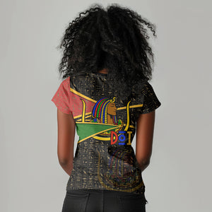 Daughters Of Isis Women V-Neck T-Shirt Ancient Egyptian Queen Hieroglyphic Art