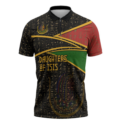 Daughters Of Isis Zipper Polo Shirt Ancient Egyptian Queen Hieroglyphic Art