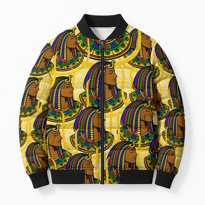 Personalized Daughters Of Isis Bomber Puffer Jacket Ancient Egyptian Goddess Pharaoh