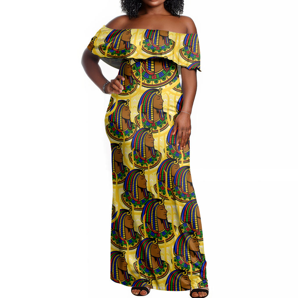 Personalized Daughters Of Isis Off Shoulder Maxi Dress Ancient Egyptian Goddess Pharaoh