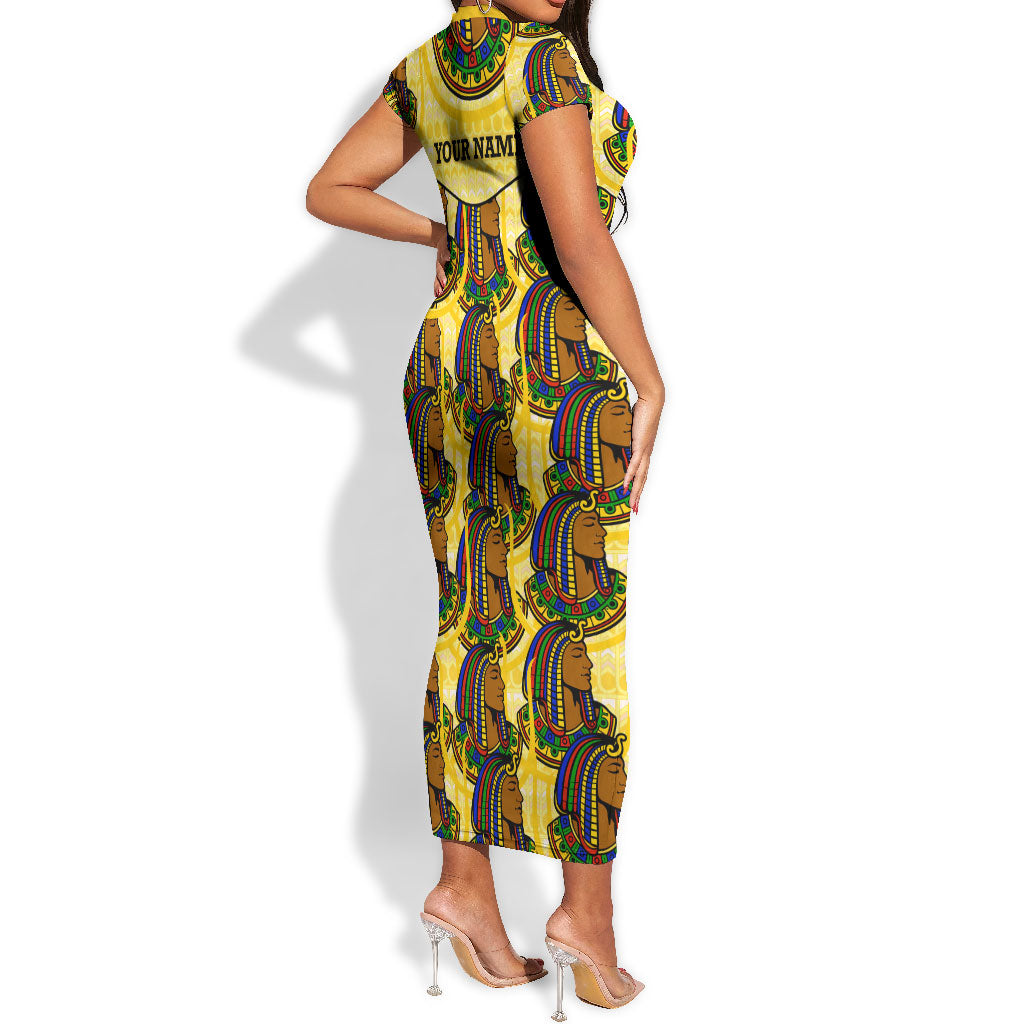 Personalized Daughters Of Isis Short Sleeve Bodycon Dress Ancient Egyptian Goddess Pharaoh