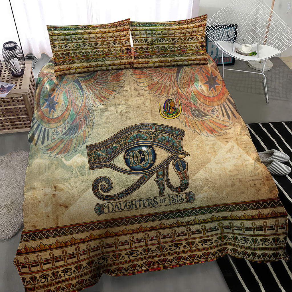 Daughters Of Isis Bedding Set Eye Of Horus Ancient Egyptian Goddess - Vintage Parchment Art