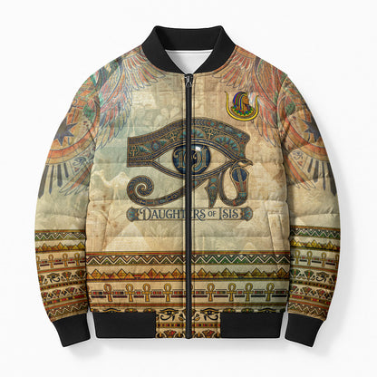 Daughters Of Isis Bomber Puffer Jacket Eye Of Horus Ancient Egyptian Goddess - Vintage Parchment Art