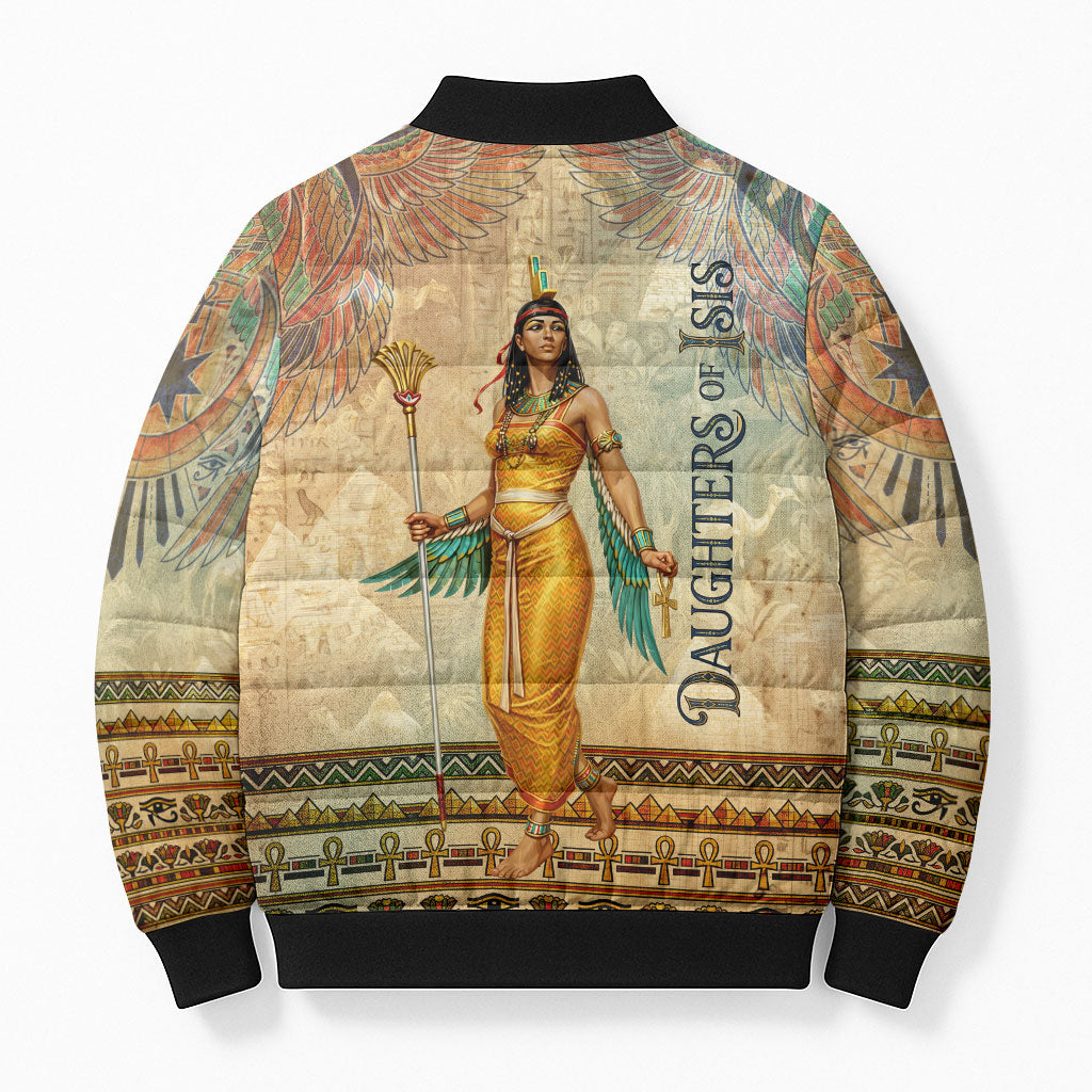 Daughters Of Isis Bomber Puffer Jacket Eye Of Horus Ancient Egyptian Goddess - Vintage Parchment Art