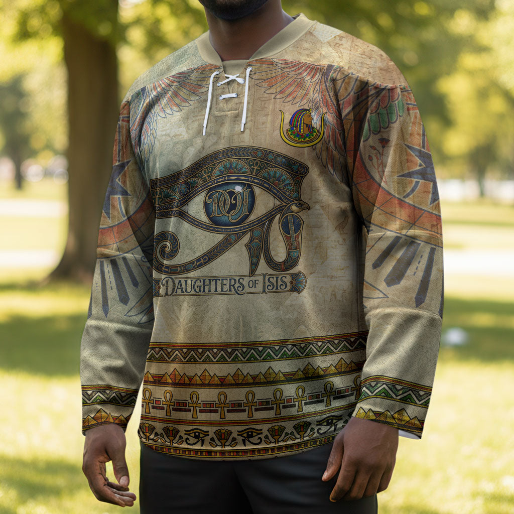 Daughters Of Isis Hockey Jersey Eye Of Horus Ancient Egyptian Goddess - Vintage Parchment Art