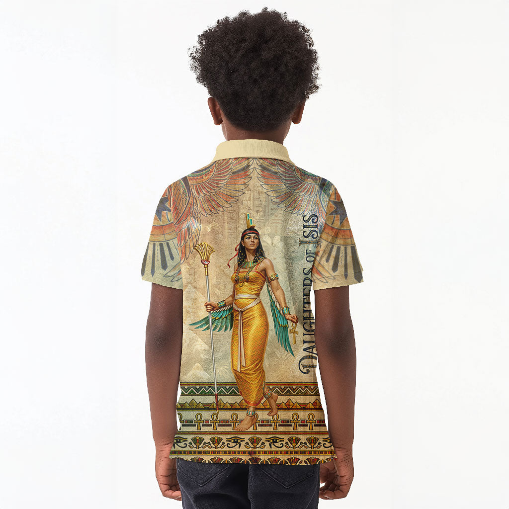 Daughters Of Isis Kid Polo Shirt Eye Of Horus Ancient Egyptian Goddess - Vintage Parchment Art