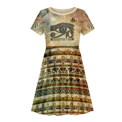 Daughters Of Isis Kid Short Sleeve Dress Eye Of Horus Ancient Egyptian Goddess - Vintage Parchment Art