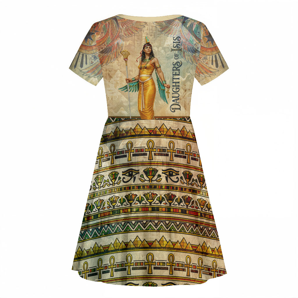Daughters Of Isis Kid Short Sleeve Dress Eye Of Horus Ancient Egyptian Goddess - Vintage Parchment Art