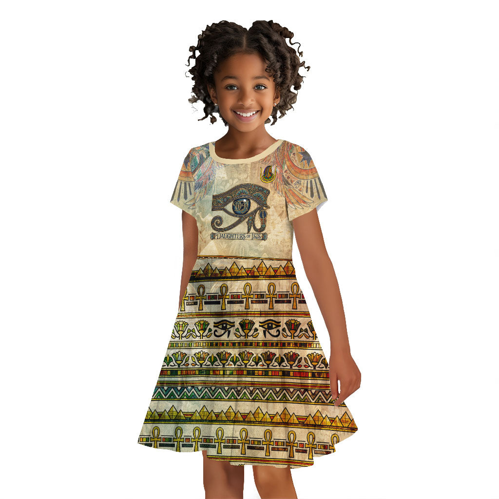 Daughters Of Isis Kid Short Sleeve Dress Eye Of Horus Ancient Egyptian Goddess - Vintage Parchment Art