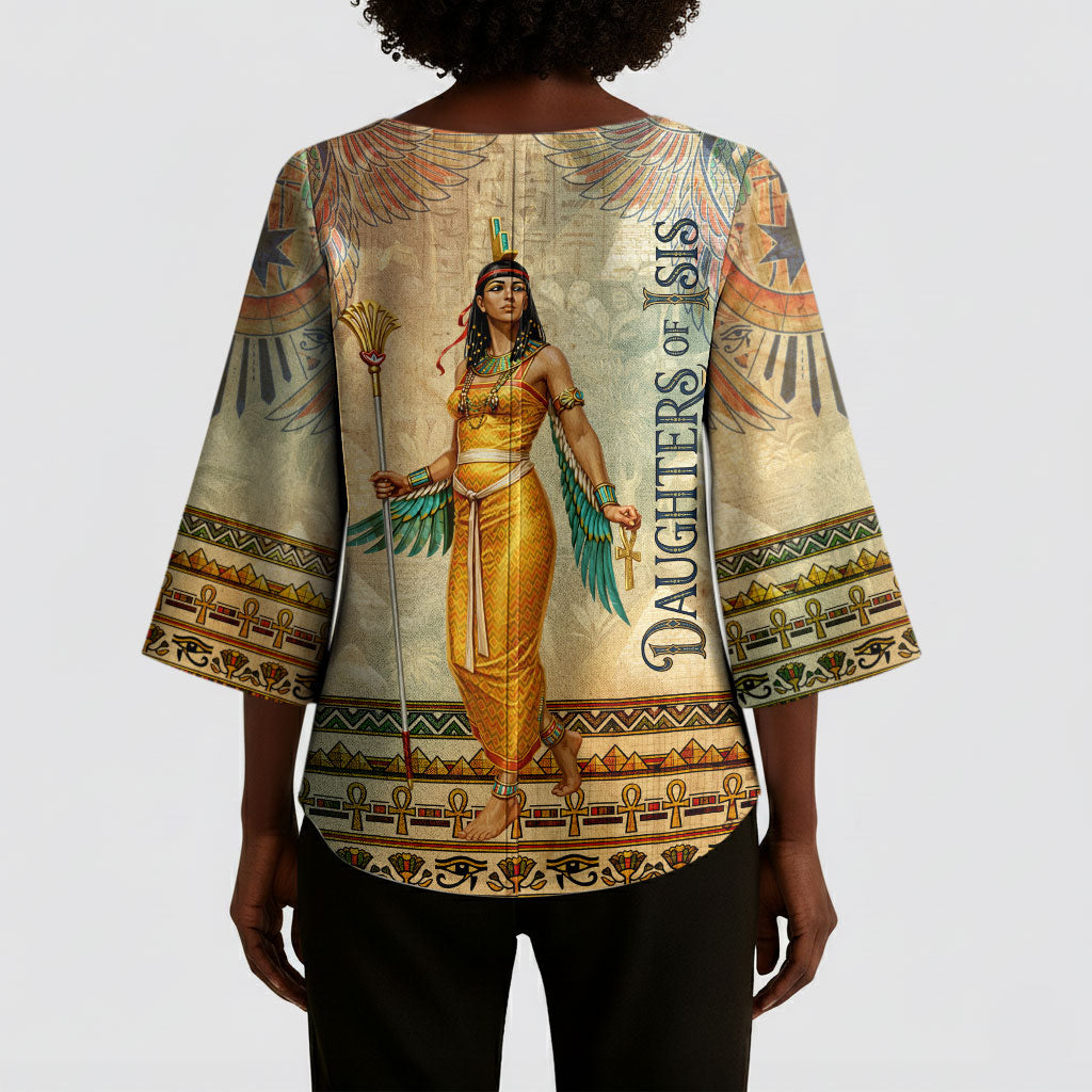 Daughters Of Isis Kimono Sleeve Blouse Eye Of Horus Ancient Egyptian Goddess - Vintage Parchment Art