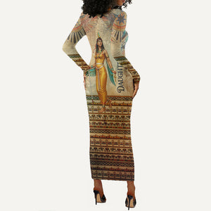 Daughters Of Isis Long Sleeve Bodycon Dress Eye Of Horus Ancient Egyptian Goddess - Vintage Parchment Art