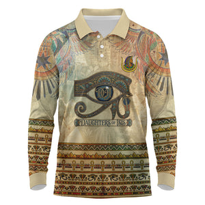 Daughters Of Isis Long Sleeve Polo Shirt Eye Of Horus Ancient Egyptian Goddess - Vintage Parchment Art