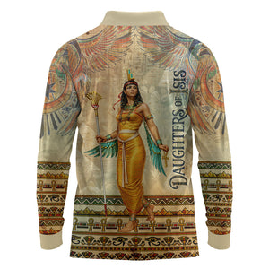 Daughters Of Isis Long Sleeve Polo Shirt Eye Of Horus Ancient Egyptian Goddess - Vintage Parchment Art