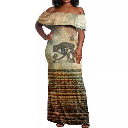Daughters Of Isis Off Shoulder Maxi Dress Eye Of Horus Ancient Egyptian Goddess - Vintage Parchment Art