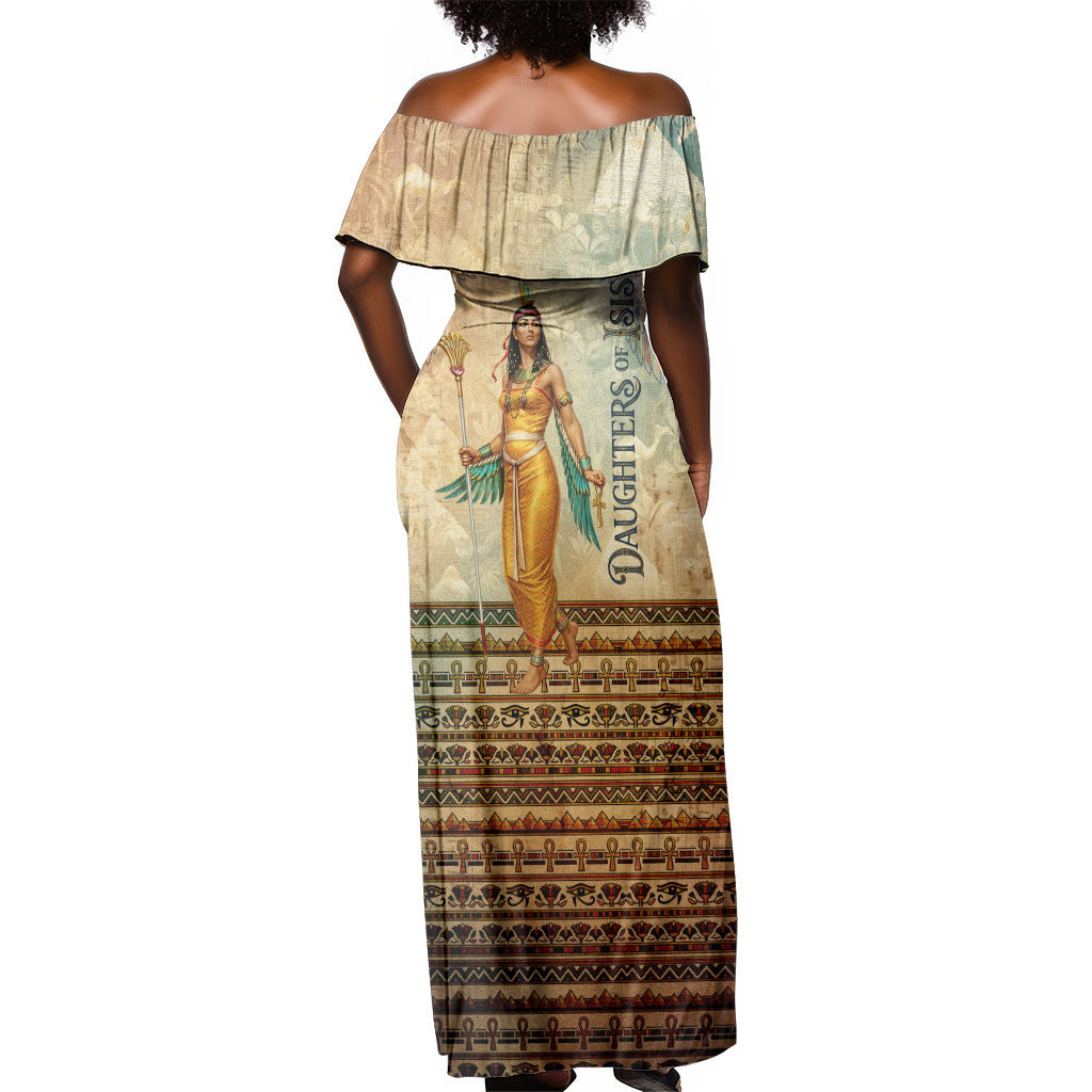 Daughters Of Isis Off Shoulder Maxi Dress Eye Of Horus Ancient Egyptian Goddess - Vintage Parchment Art