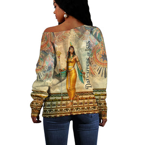 Daughters Of Isis Off Shoulder Sweater Eye Of Horus Ancient Egyptian Goddess - Vintage Parchment Art