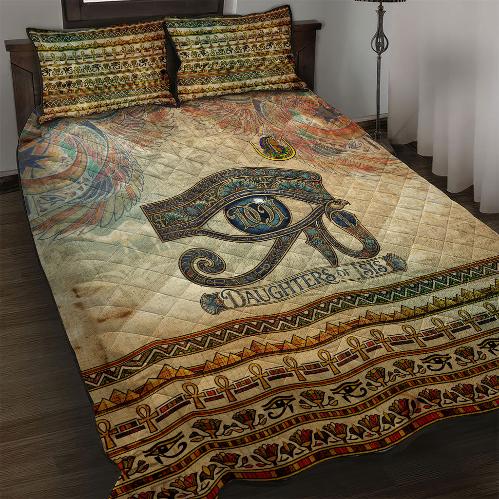Daughters Of Isis Quilt Bed Set Eye Of Horus Ancient Egyptian Goddess - Vintage Parchment Art