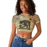 Daughters Of Isis Raglan Cropped T shirt Eye Of Horus Ancient Egyptian Goddess - Vintage Parchment Art