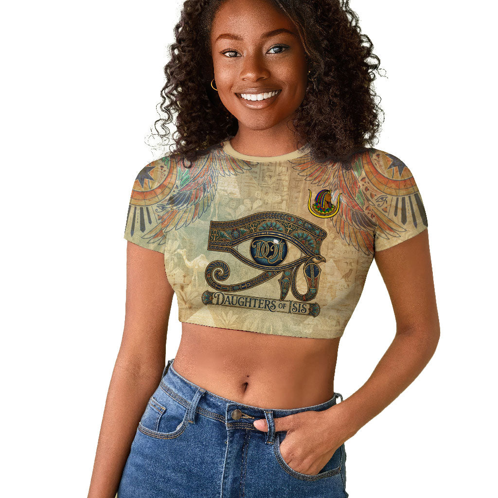 Daughters Of Isis Raglan Cropped T shirt Eye Of Horus Ancient Egyptian Goddess - Vintage Parchment Art