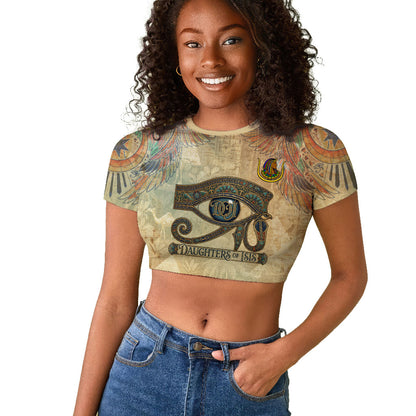 Daughters Of Isis Raglan Cropped T shirt Eye Of Horus Ancient Egyptian Goddess - Vintage Parchment Art