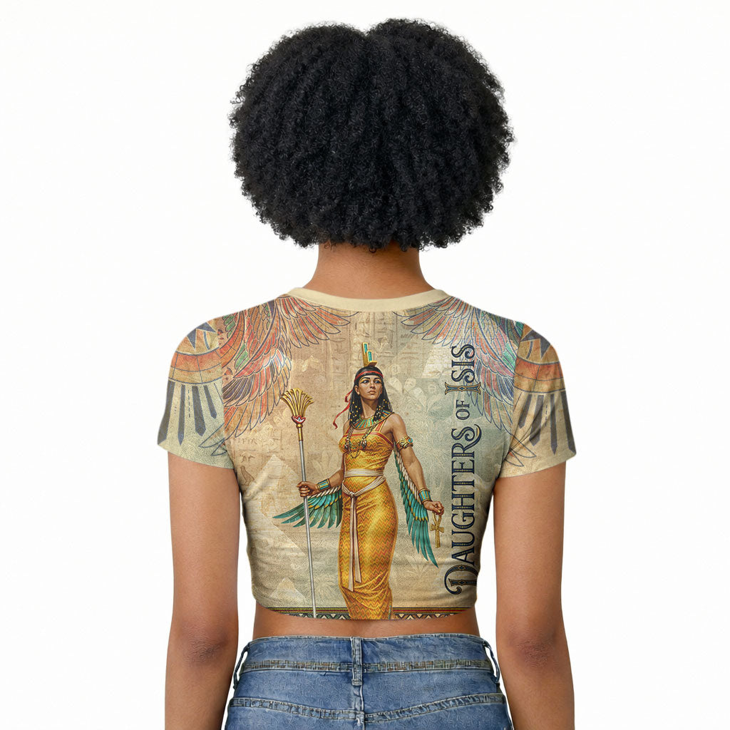 Daughters Of Isis Raglan Cropped T shirt Eye Of Horus Ancient Egyptian Goddess - Vintage Parchment Art