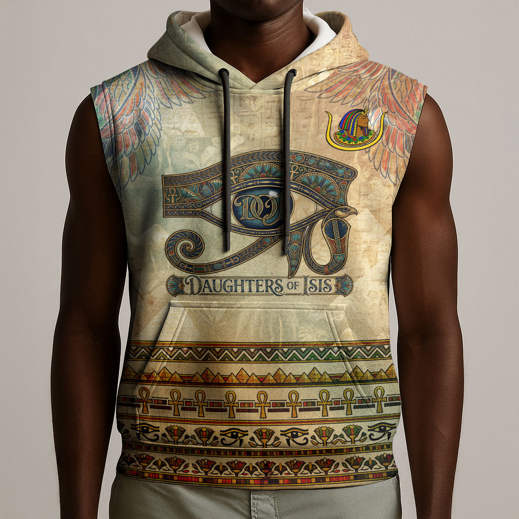 Daughters Of Isis Sleeveless Hoodie Eye Of Horus Ancient Egyptian Goddess - Vintage Parchment Art