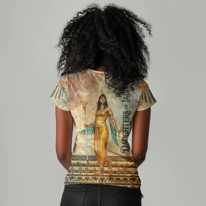 Daughters Of Isis Women V-Neck T-Shirt Eye Of Horus Ancient Egyptian Goddess - Vintage Parchment Art