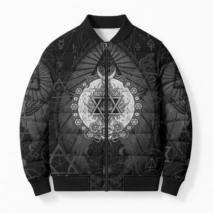 Ordo Templi Orientis Occult Symbolism Bomber Puffer Jacket Esoteric Alchemy Sacred Geometry Black