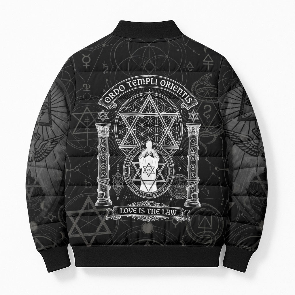 Ordo Templi Orientis Occult Symbolism Bomber Puffer Jacket Esoteric Alchemy Sacred Geometry Black