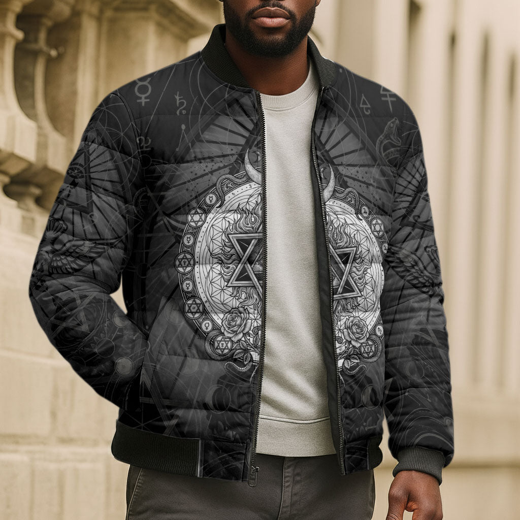Ordo Templi Orientis Occult Symbolism Bomber Puffer Jacket Esoteric Alchemy Sacred Geometry Black