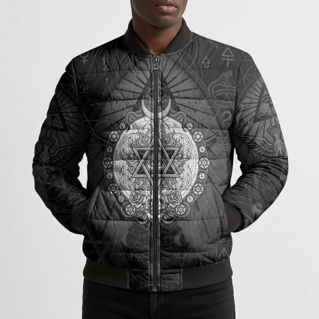 Ordo Templi Orientis Occult Symbolism Bomber Puffer Jacket Esoteric Alchemy Sacred Geometry Black
