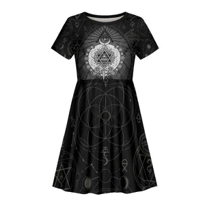 Ordo Templi Orientis Occult Symbolism Kid Short Sleeve Dress Esoteric Alchemy Sacred Geometry Black