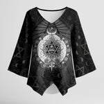 Ordo Templi Orientis Occult Symbolism Kimono Sleeve Blouse Esoteric Alchemy Sacred Geometry Black