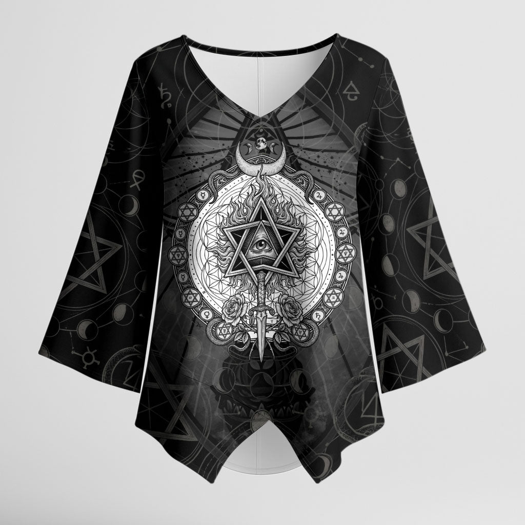 Ordo Templi Orientis Occult Symbolism Kimono Sleeve Blouse Esoteric Alchemy Sacred Geometry Black