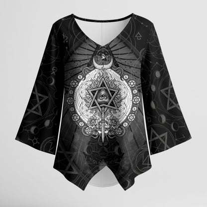 Ordo Templi Orientis Occult Symbolism Kimono Sleeve Blouse Esoteric Alchemy Sacred Geometry Black