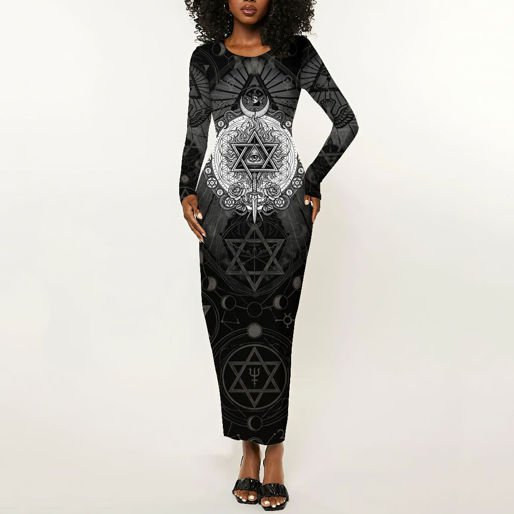 Ordo Templi Orientis Occult Symbolism Long Sleeve Bodycon Dress Esoteric Alchemy Sacred Geometry Black