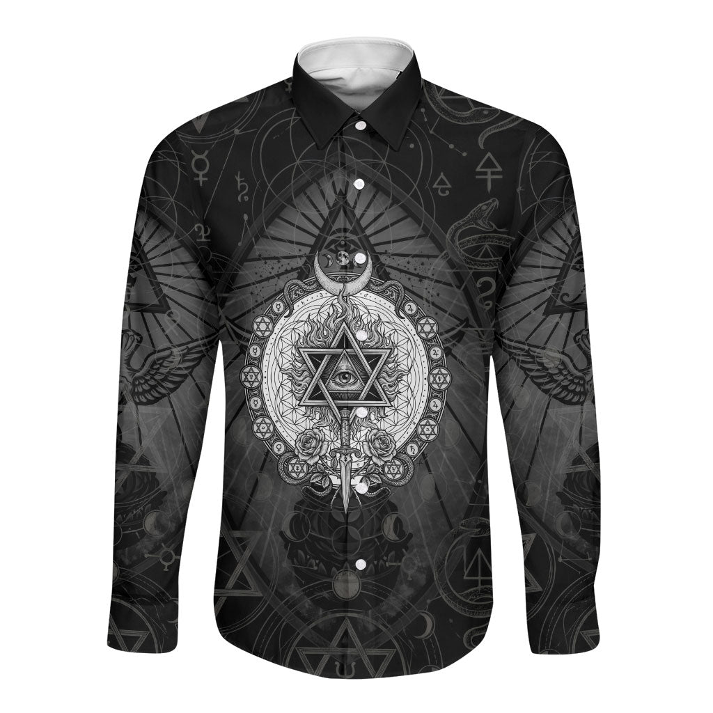 Ordo Templi Orientis Occult Symbolism Long Sleeve Button Shirt Esoteric Alchemy Sacred Geometry Black