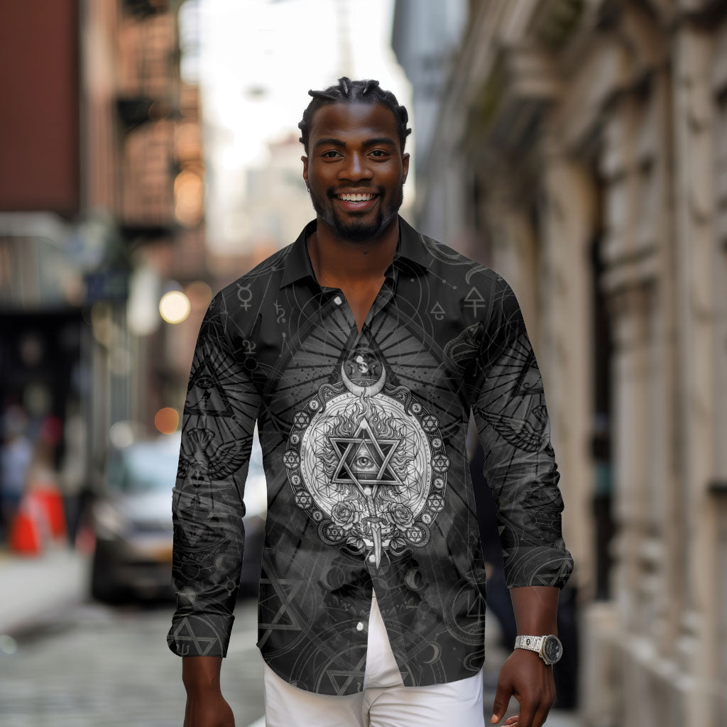 Ordo Templi Orientis Occult Symbolism Long Sleeve Button Shirt Esoteric Alchemy Sacred Geometry Black