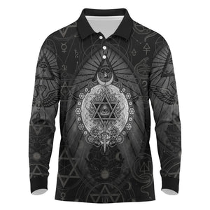 Ordo Templi Orientis Occult Symbolism Long Sleeve Polo Shirt Esoteric Alchemy Sacred Geometry Black