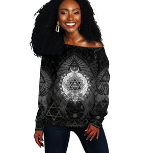 Ordo Templi Orientis Occult Symbolism Off Shoulder Sweater Esoteric Alchemy Sacred Geometry Black
