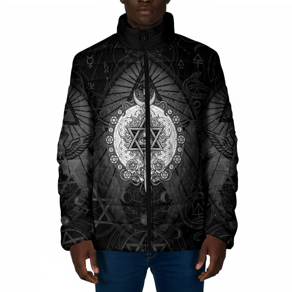 Ordo Templi Orientis Occult Symbolism Padded Jacket Esoteric Alchemy Sacred Geometry Black