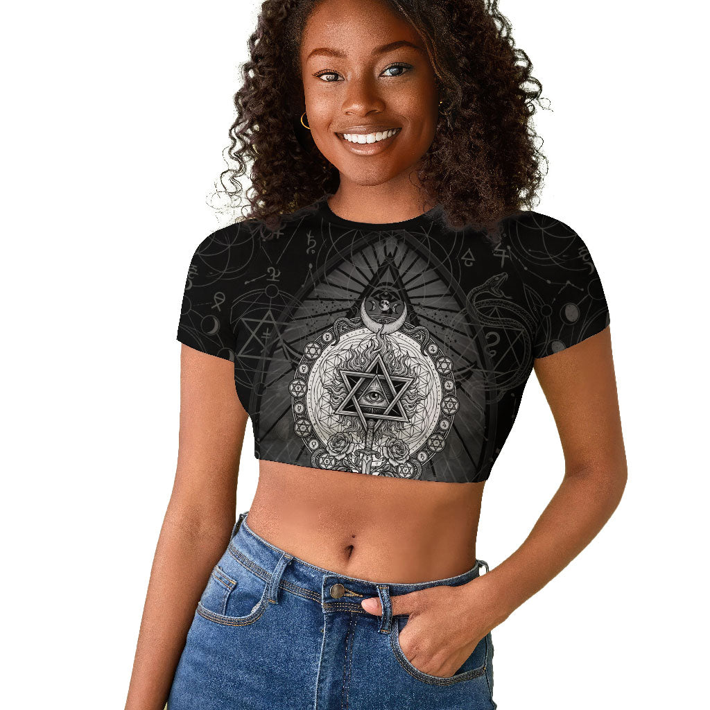 Ordo Templi Orientis Occult Symbolism Raglan Cropped T shirt Esoteric Alchemy Sacred Geometry Black