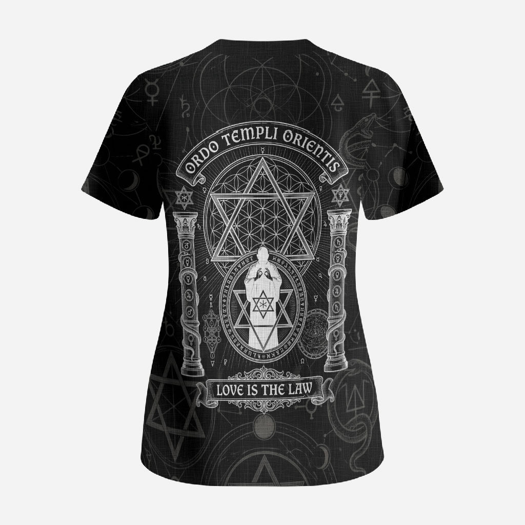Ordo Templi Orientis Occult Symbolism Scrub Top Esoteric Alchemy Sacred Geometry Black