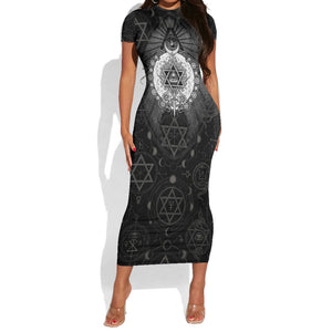 Ordo Templi Orientis Occult Symbolism Short Sleeve Bodycon Dress Esoteric Alchemy Sacred Geometry Black
