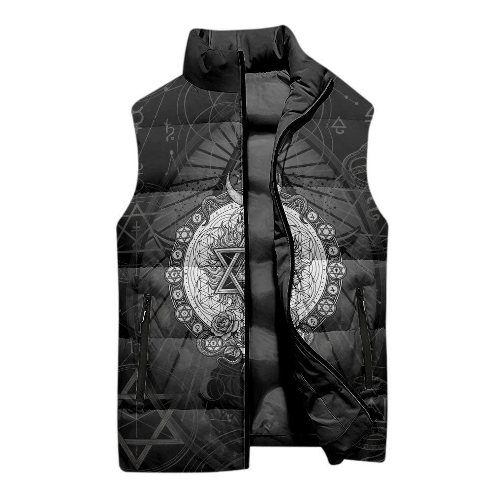 Ordo Templi Orientis Occult Symbolism Sleeveless Puffer Jacket Esoteric Alchemy Sacred Geometry Black